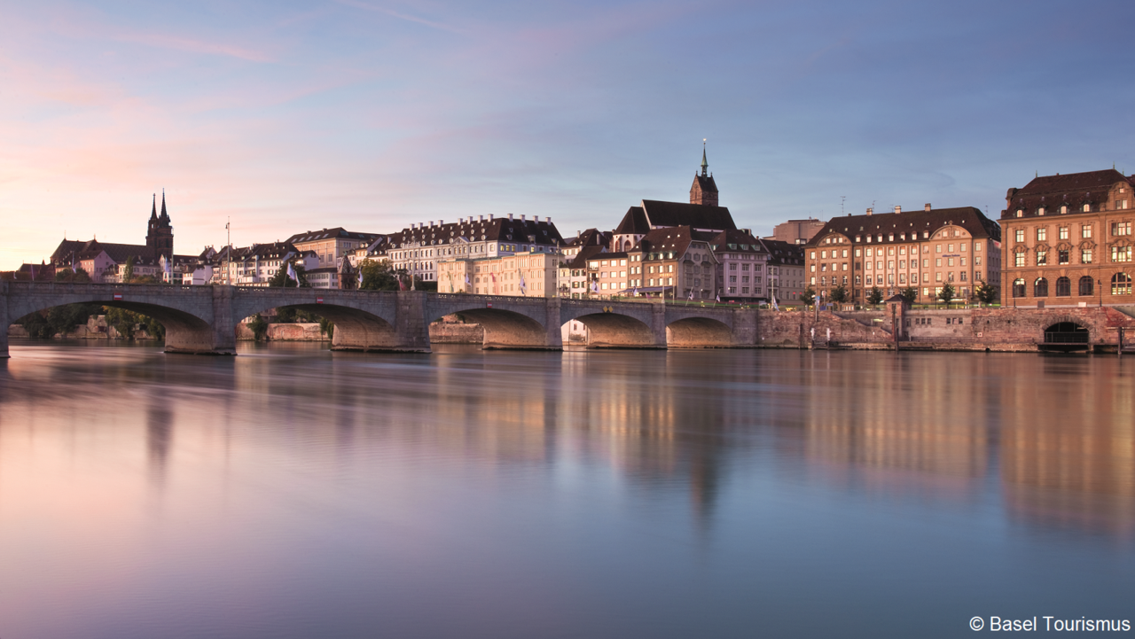 Panorama of Basel with the river Rhine