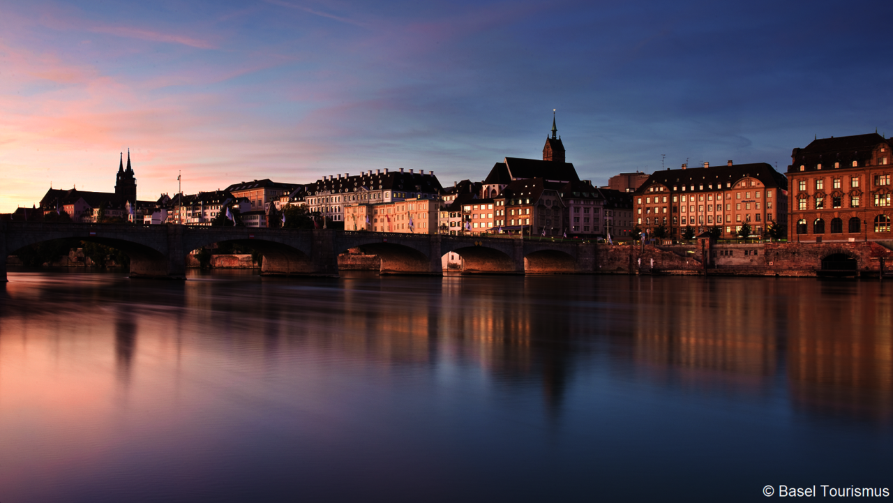 Panorama of Basel with the river Rhine
